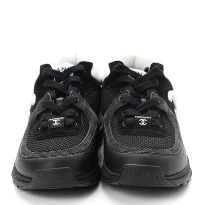 Chanel Mesh Suede Grained Calfskin Womens CC Sneakers 37 Black White 2 of 9