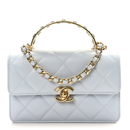 Chanel Shiny Calfskin Quilted Mini Threaded Top Handle Flap Gris 1 of 11