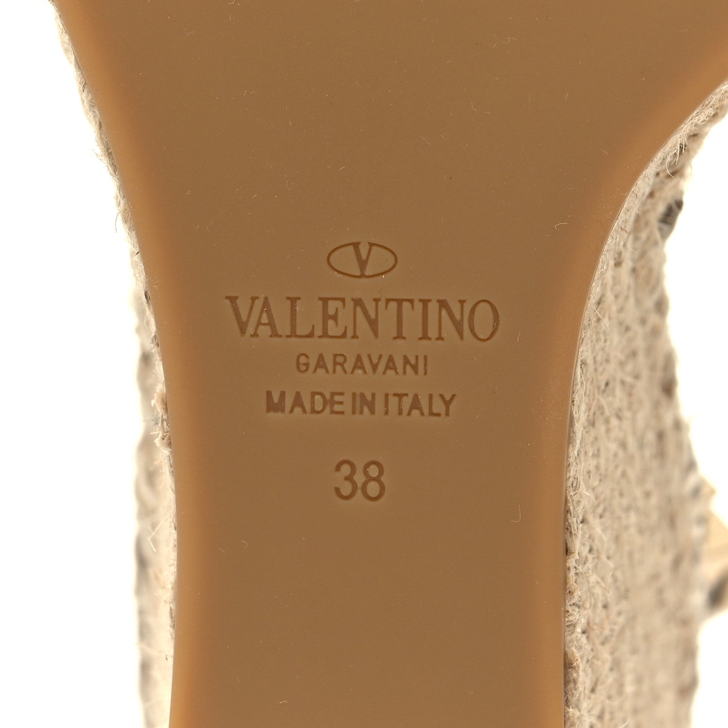 Valentino Garavani Grained Calfskin Rockstud Ankle Strap Espadrille 15/105mm Wedge Sandals 38 Poudre Natural 7 of 8