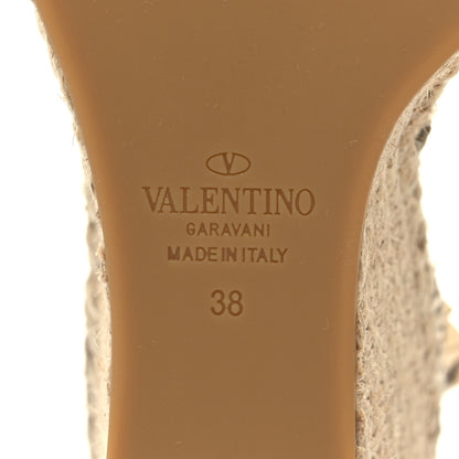 Valentino Garavani Grained Calfskin Rockstud Ankle Strap Espadrille 15/105mm Wedge Sandals 38 Poudre Natural 7 of 8