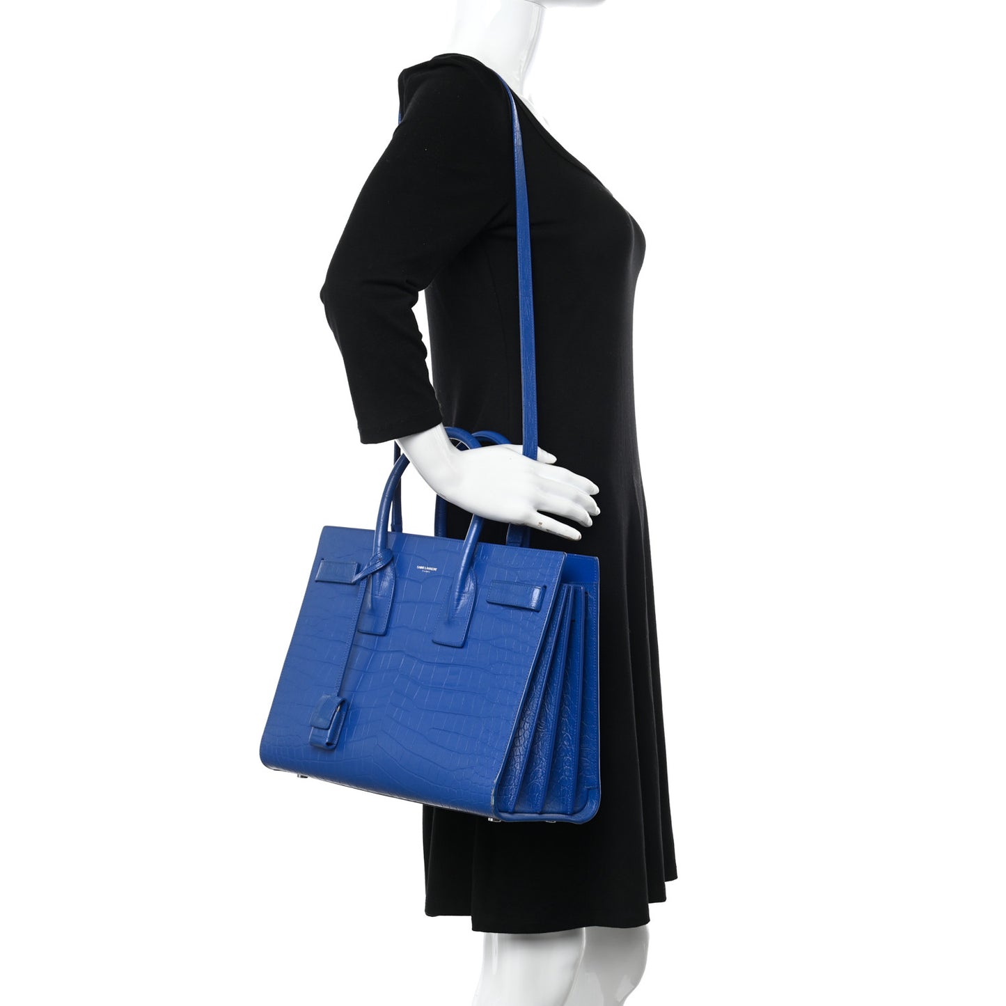 Calfskin Crocodile Embossed Small Sac de Jour Royal Blue