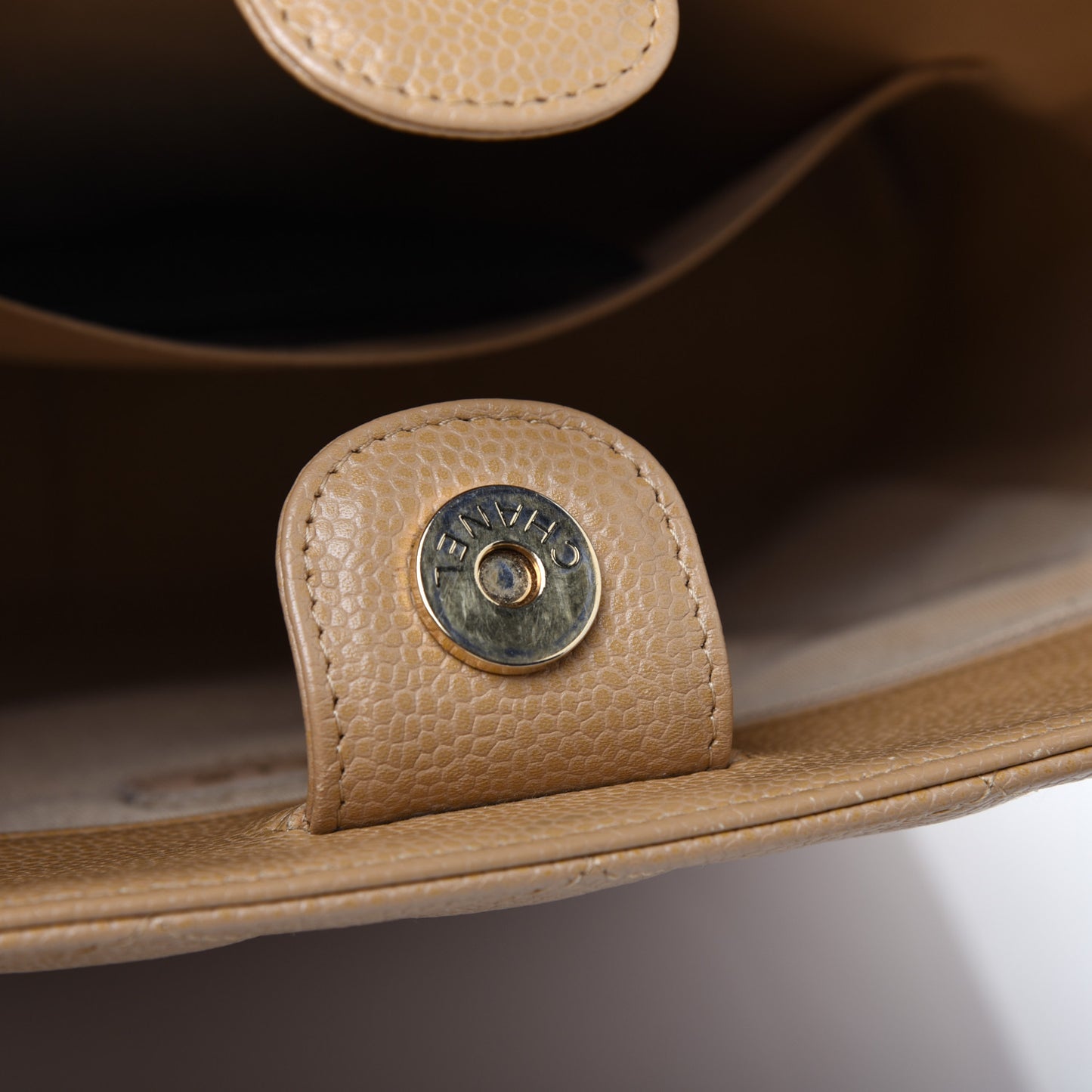 Caviar Quilted Petit Shopping Tote PST Dark Beige