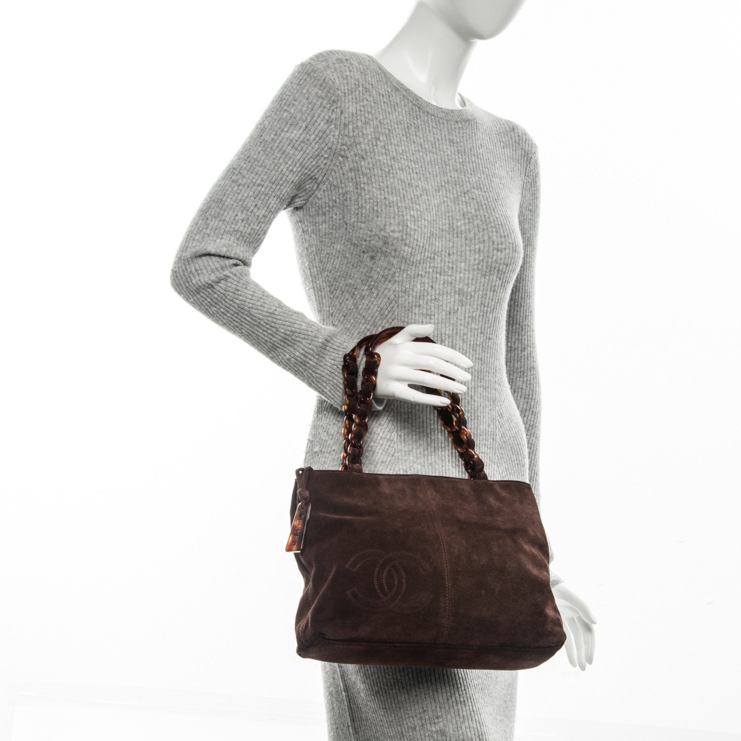 Chanel Suede Bekko Chain CC Shopping Tote Dark Brown 2 of 7