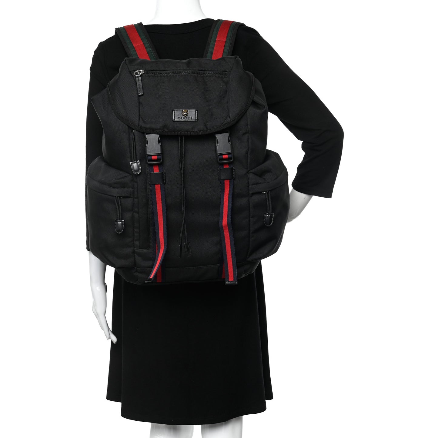 Techno Canvas Web Double Buckle Backpack Black