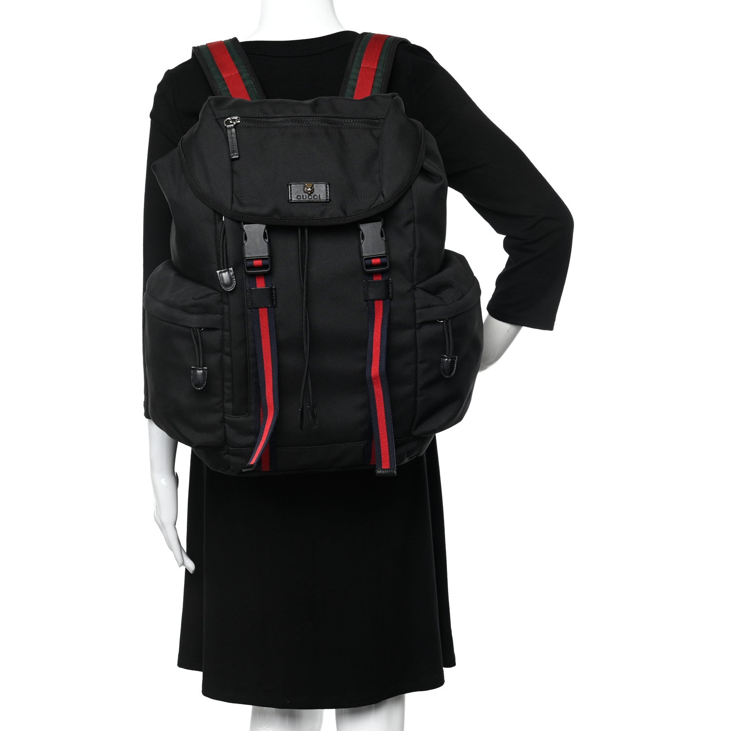Gucci Techno Canvas Web Double Buckle Backpack Black 2 of 15