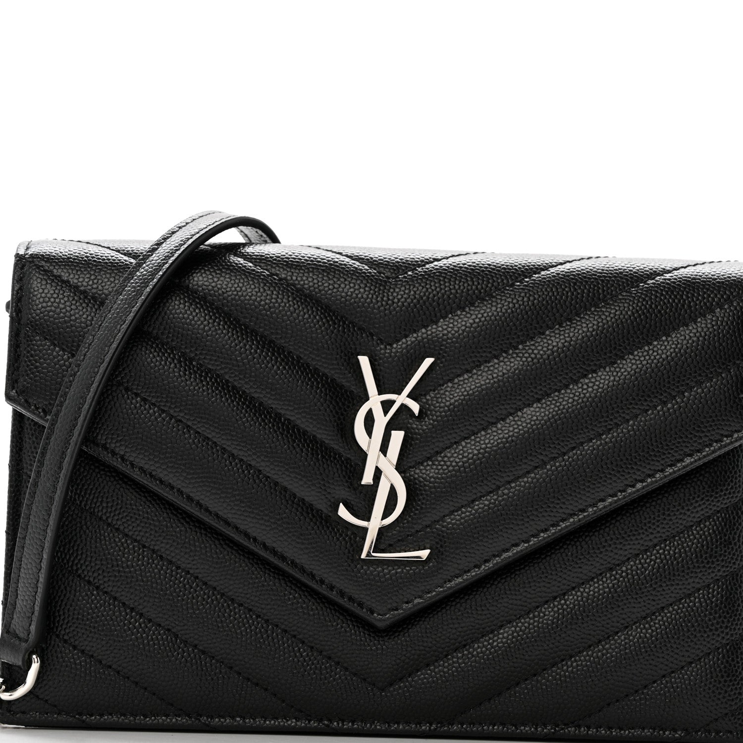 Saint Laurent Grain De Poudre Matelasse Chevron Monogram Envelope Chain Wallet Black 7 of 11