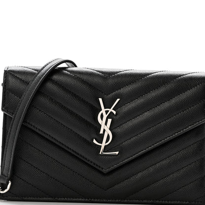 Saint Laurent Grain De Poudre Matelasse Chevron Monogram Envelope Chain Wallet Black 7 of 11