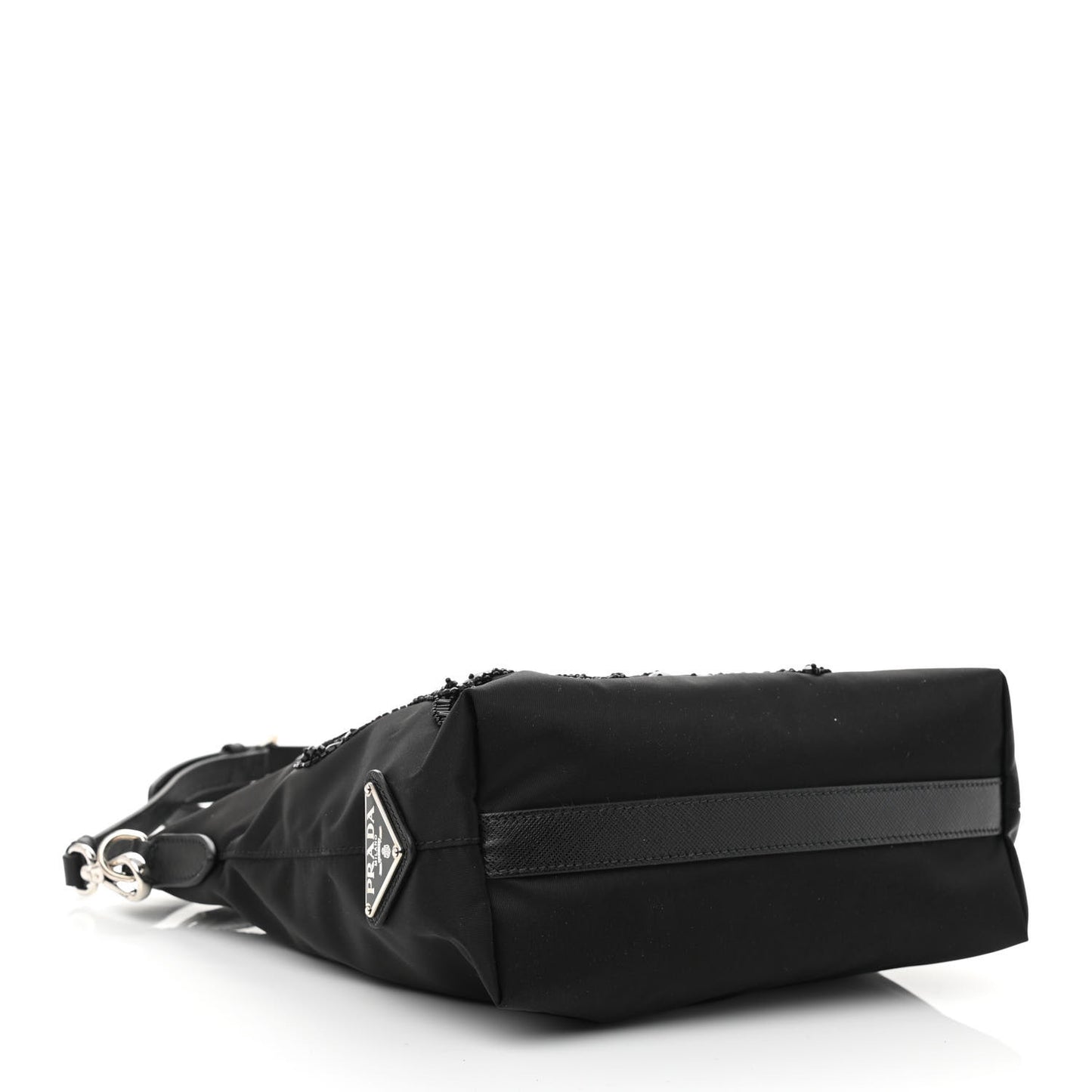 Tessuto Nylon Ricamo Sequin Embroidered Tote Black
