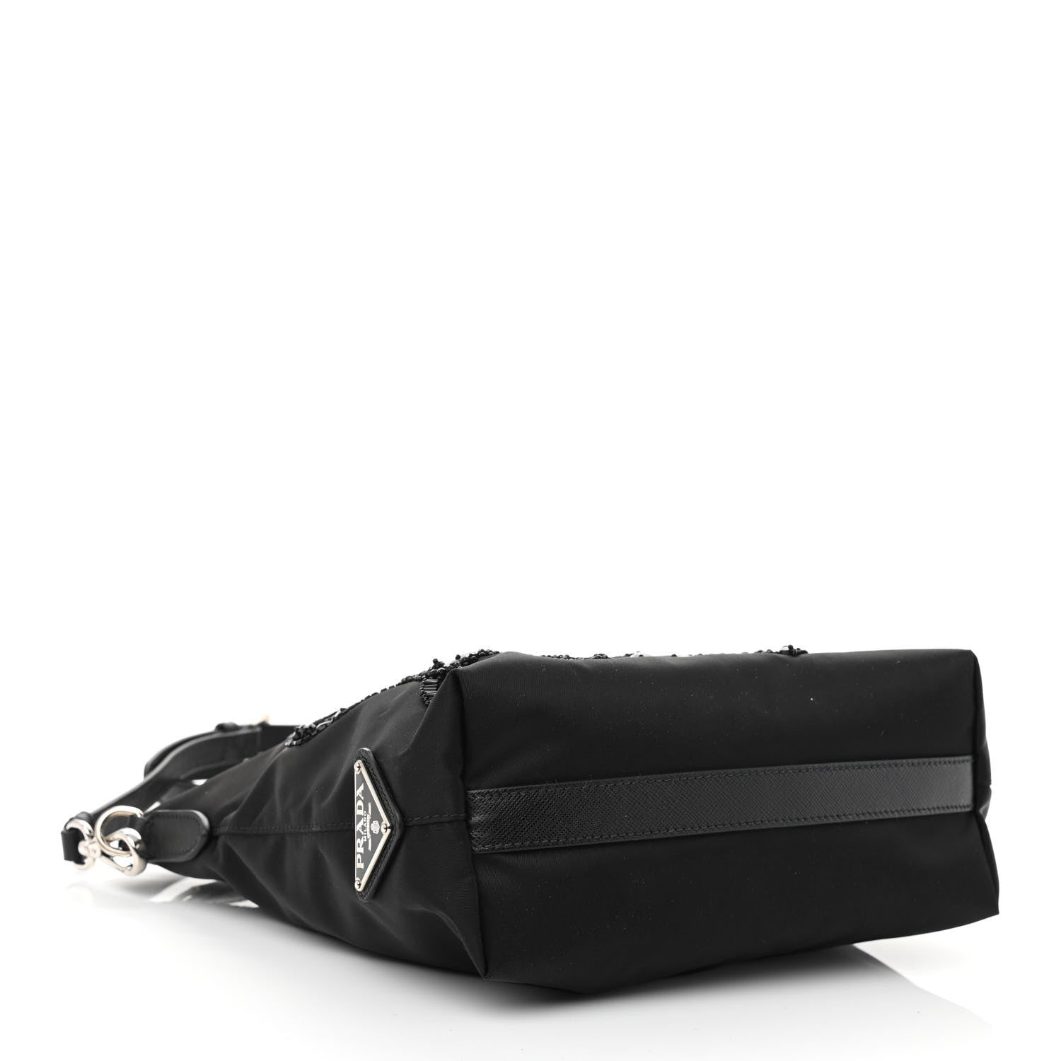 Prada Tessuto Nylon Ricamo Sequin Embroidered Tote Black 3 of 7
