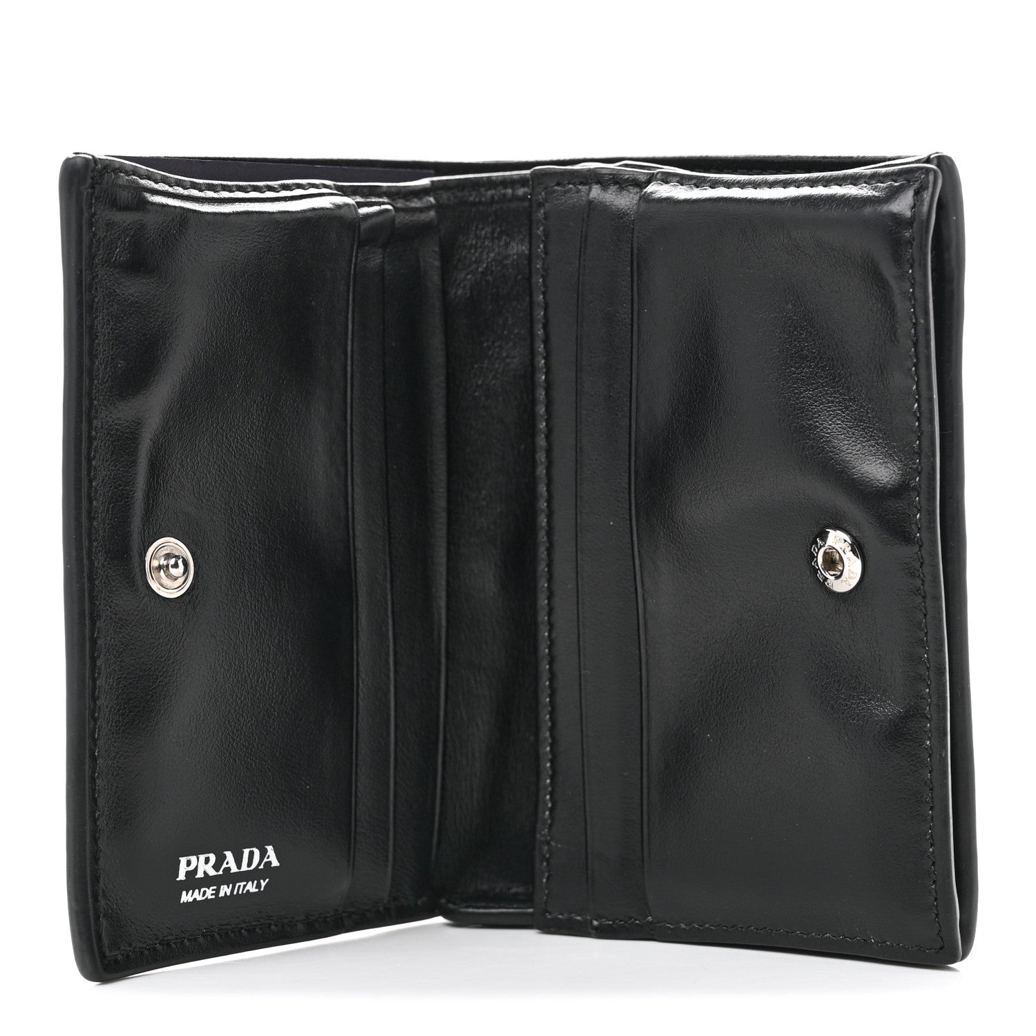 Prada Vitello Daino Triangle Bi-Fold Card Holder Wallet Black 5 of 7