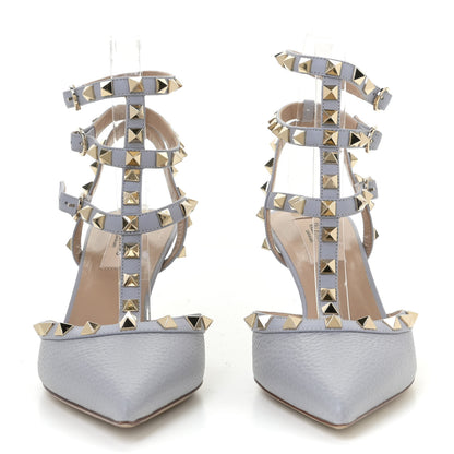 Valentino Garavani Pebbled Calfskin Rockstud Ankle Strap 65mm Pumps 37.5 Pastel Grey 4 of 13