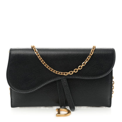 Christian Dior Goatskin Saddle Long Wallet With Chain Black 1 of 12