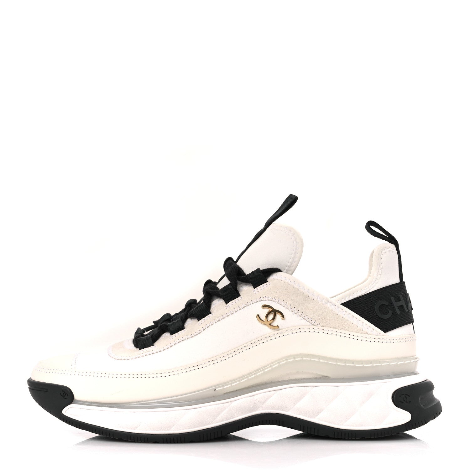 Chanel Velvet Calfskin Mixed Fibers CC Sneakers 39 Ivory Black 1 of 9