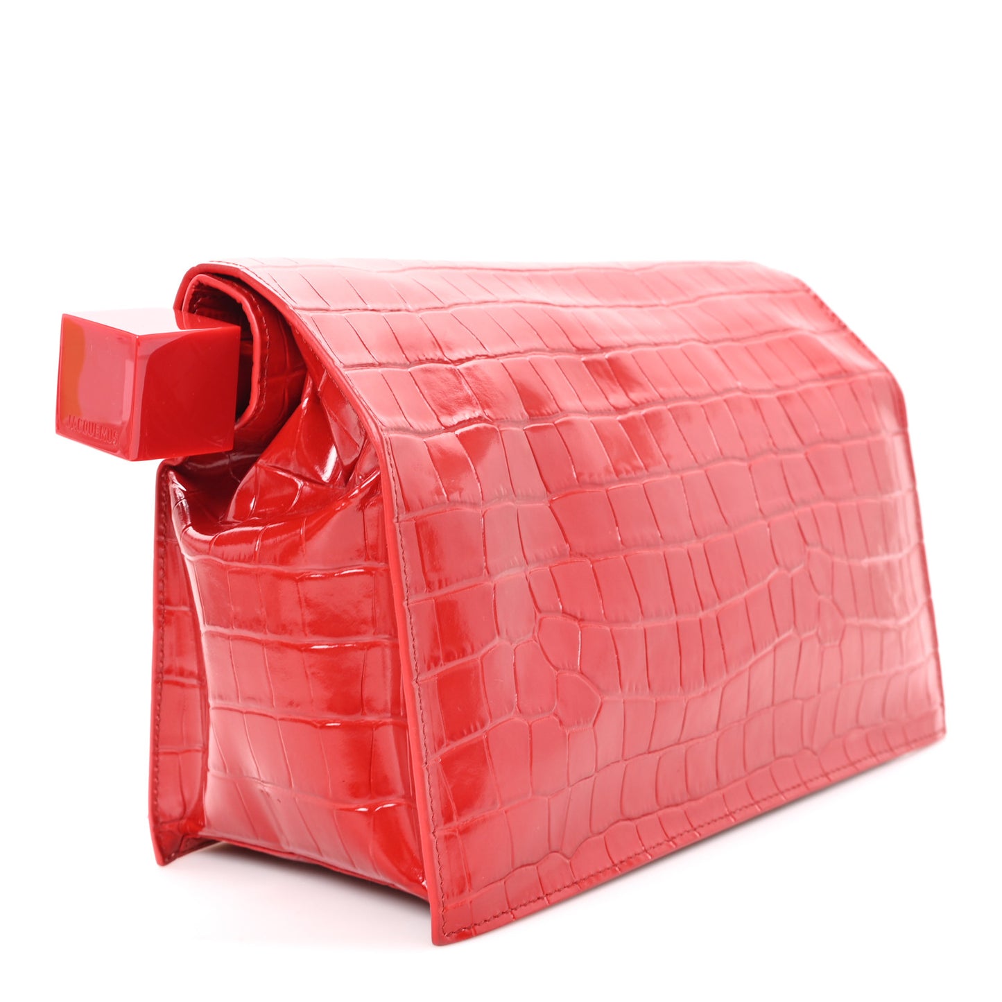 Crocodile Embossed Calfskin La Pochette Rond Carre Red