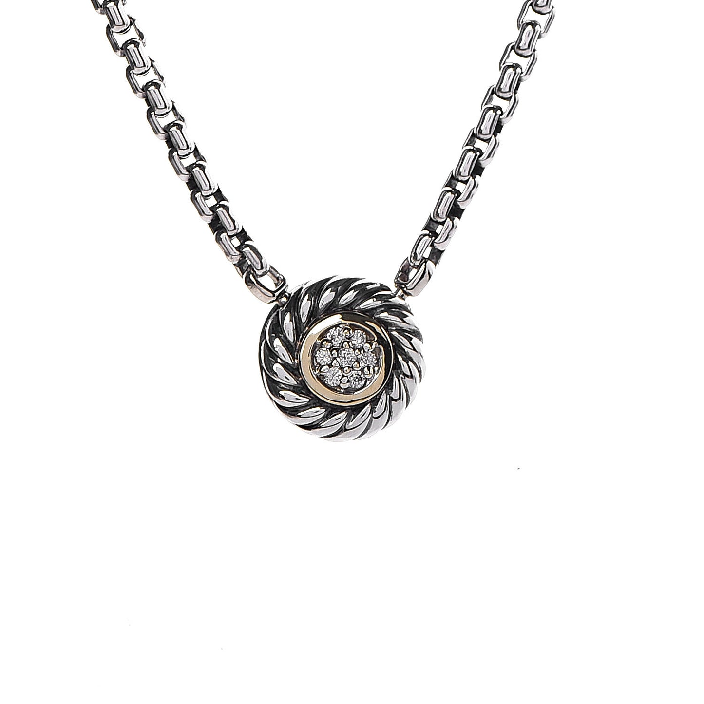 Sterling Silver 18K Yellow Gold Diamond 12mm Pave Cookie Necklace