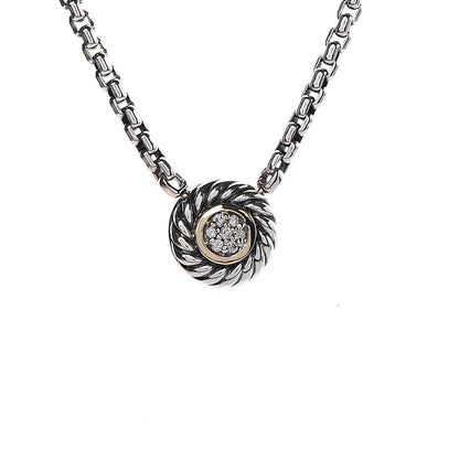 David Yurman Sterling Silver 18K Yellow Gold Diamond 12mm Pave Cookie Necklace 4 of 6