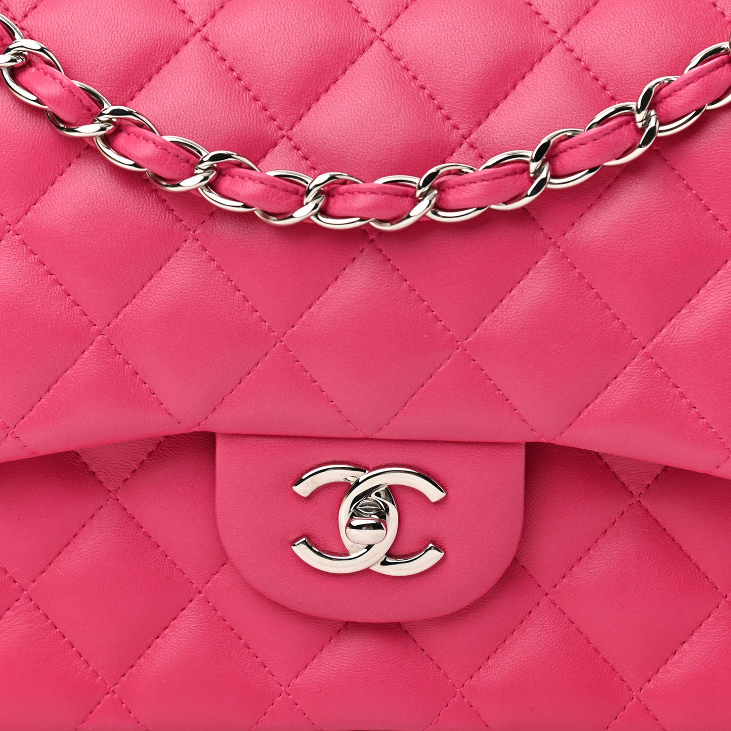 Lambskin Quilted Jumbo Double Flap Dark Pink