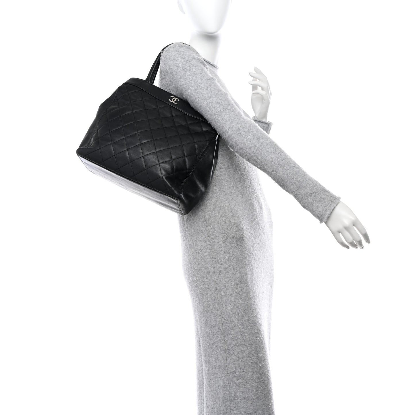 Lambskin Quilted Shopping Tote Black