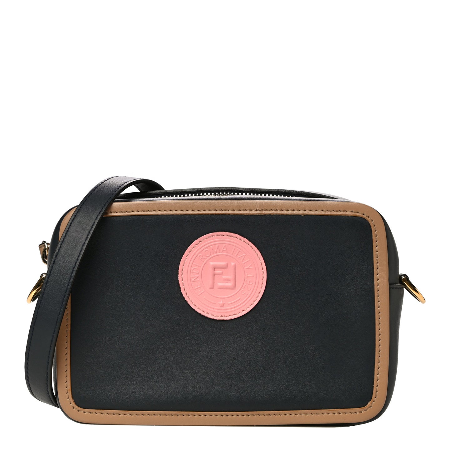 Vitello Century Matte Stamp Patch Bi-Color Mini Camera Case Blue Notte Amido Pink