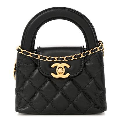Chanel Shiny Aged Calfskin Quilted Mini Nano Kelly Shopper Black 1 of 11