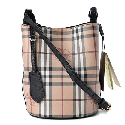 Burberry Haymarket Check Colours Small Lorne Bucket Crossbody Black 1 of 9