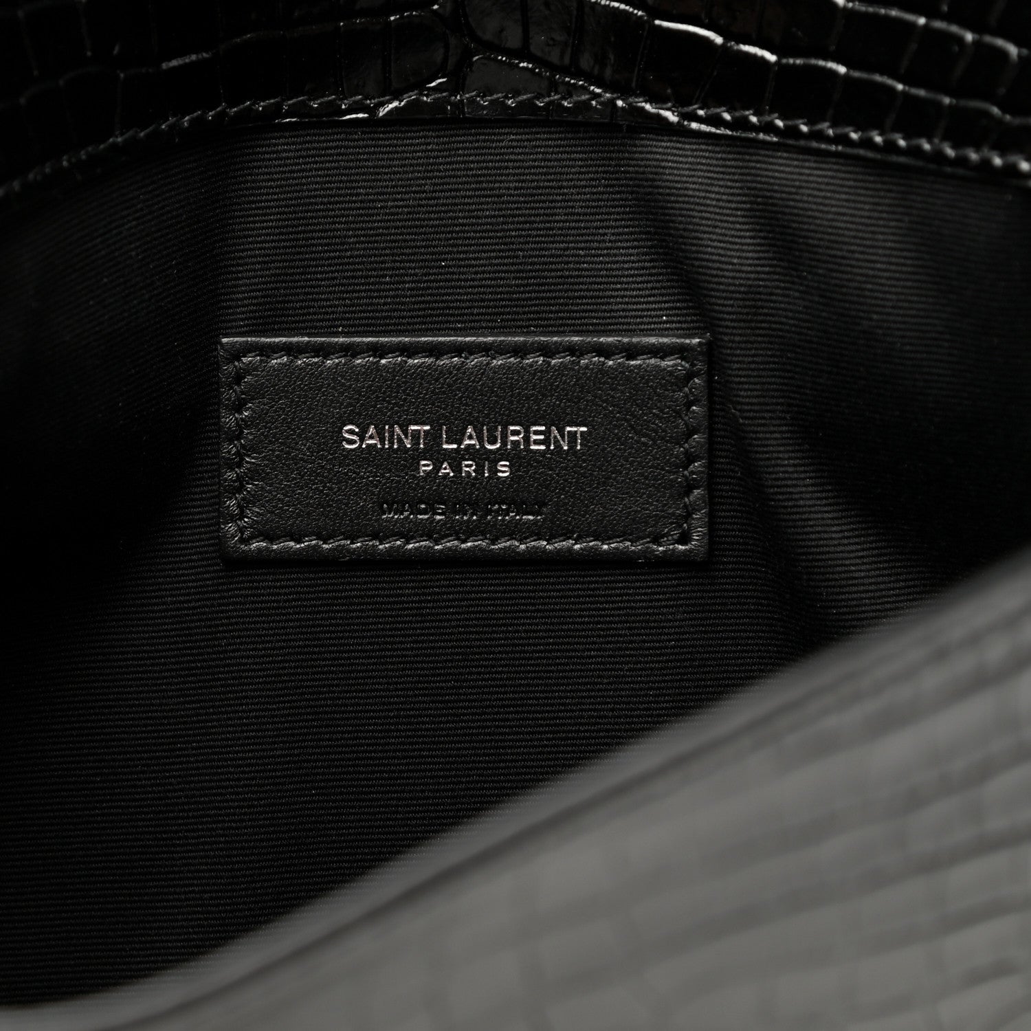 Saint Laurent Calfskin Crocodile Embossed Uptown Monogram Pouch Black 6 of 8