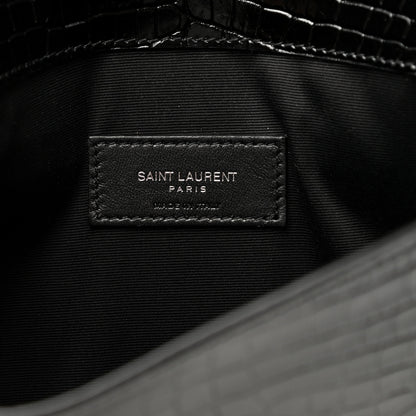 Saint Laurent Calfskin Crocodile Embossed Uptown Monogram Pouch Black 6 of 8
