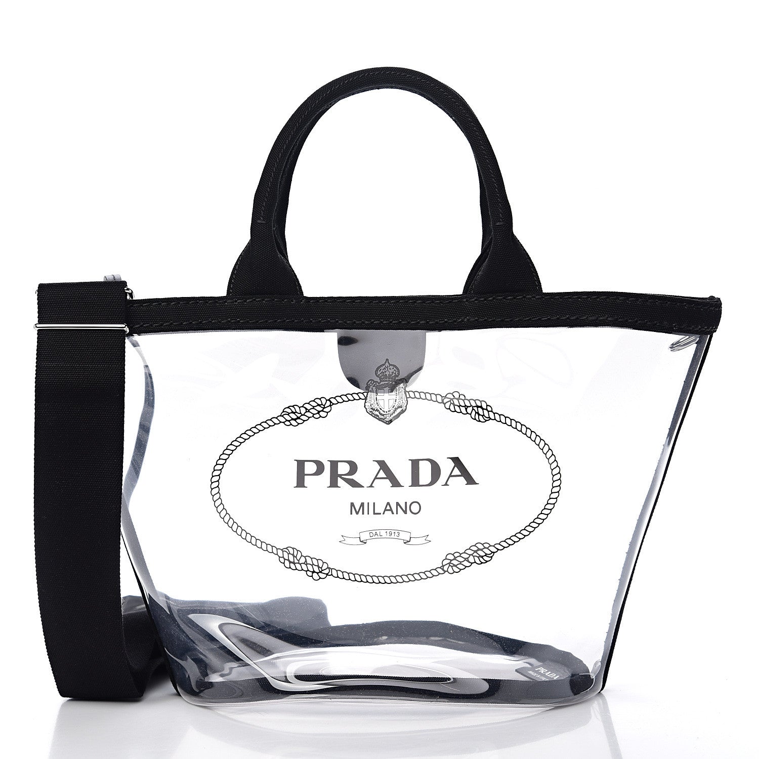 Prada Plexiglass Canapa Small Shopper Tote Black 2 of 10