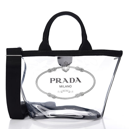 Prada Plexiglass Canapa Small Shopper Tote Black 2 of 10