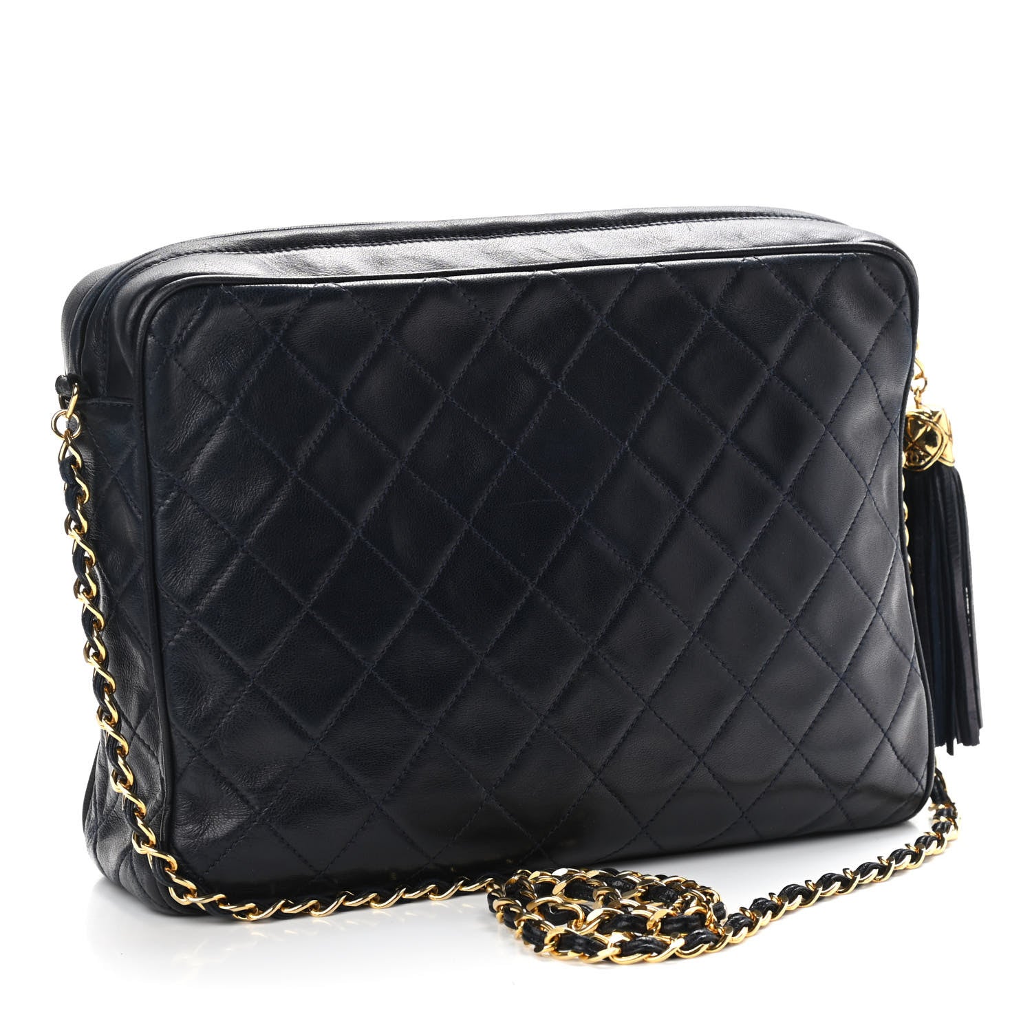 Chanel Lambskin Quilted Tassel Camera Case Navy 2 of 14