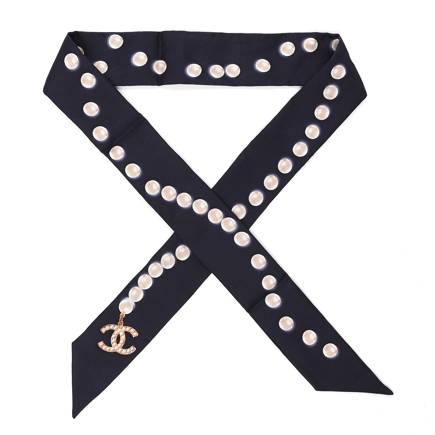 Silk Pearl CC Slim Bandeau Scarf Navy