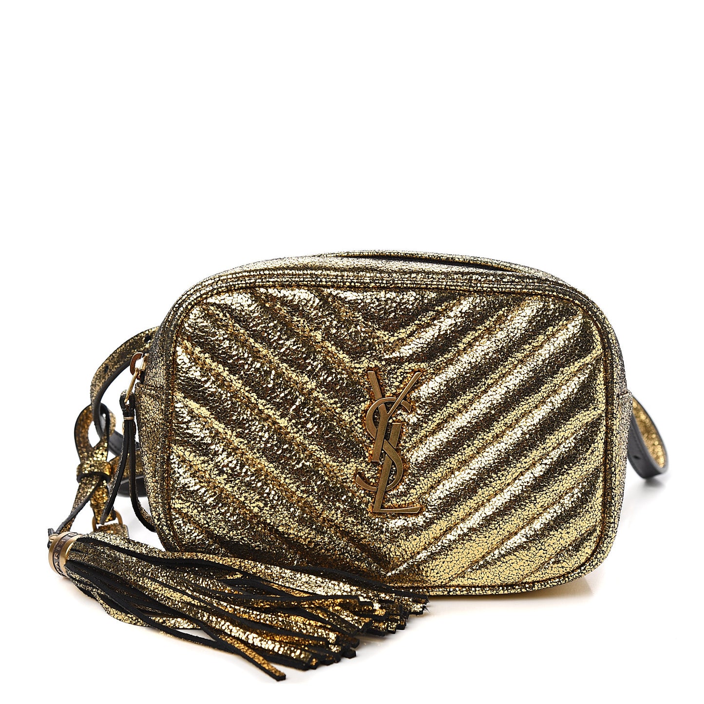 Crinkled Metallic Calfskin Matelasse Monogram Lou Belt Bag Gold