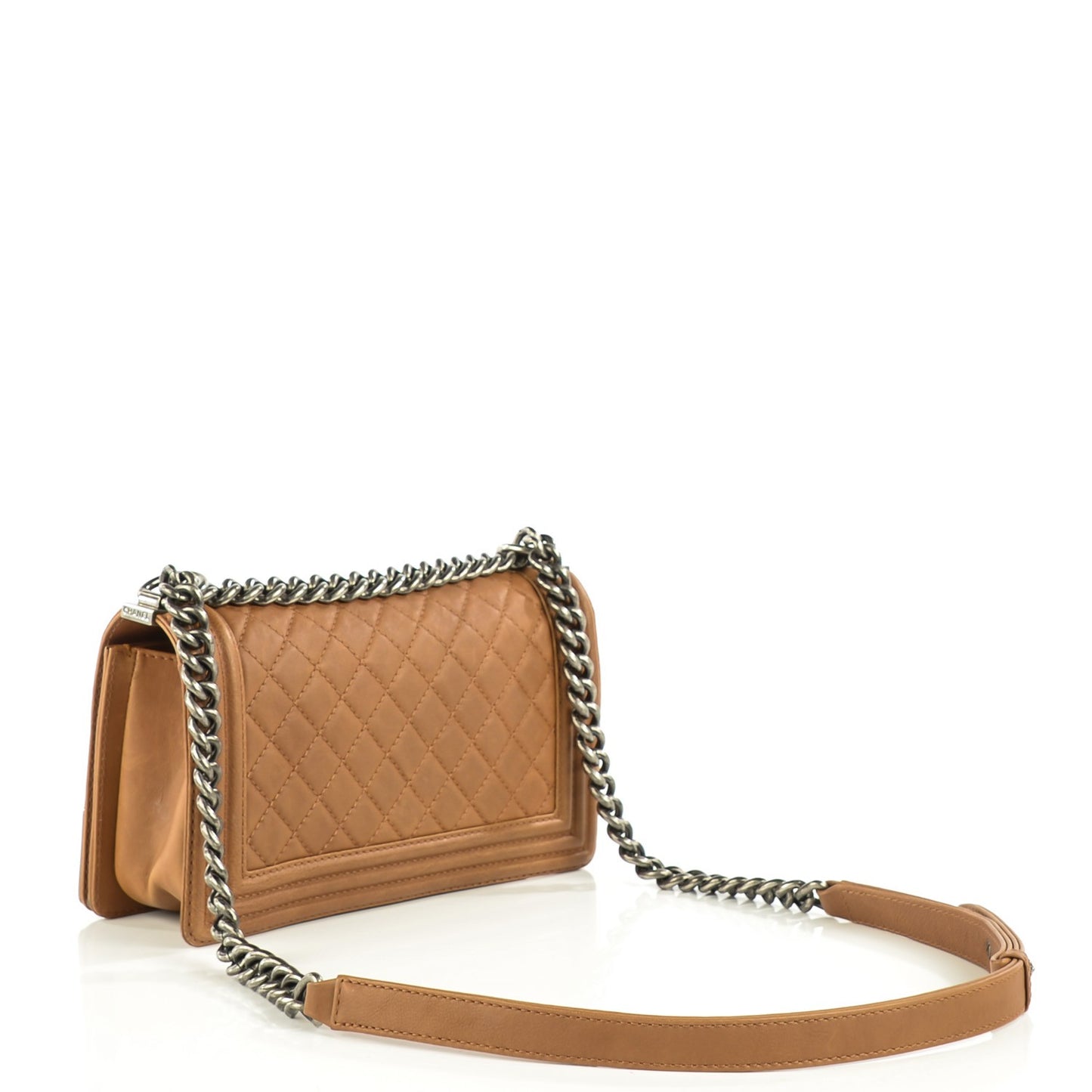 Calfskin Quilted Embellished Metal Medium Boy Flap Beige
