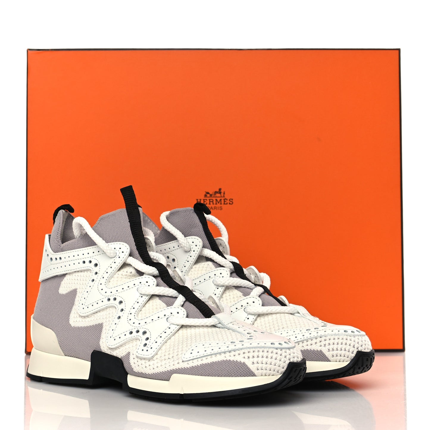 Mesh Calfskin Action Sneakers 35 Gris Clair Multicolor