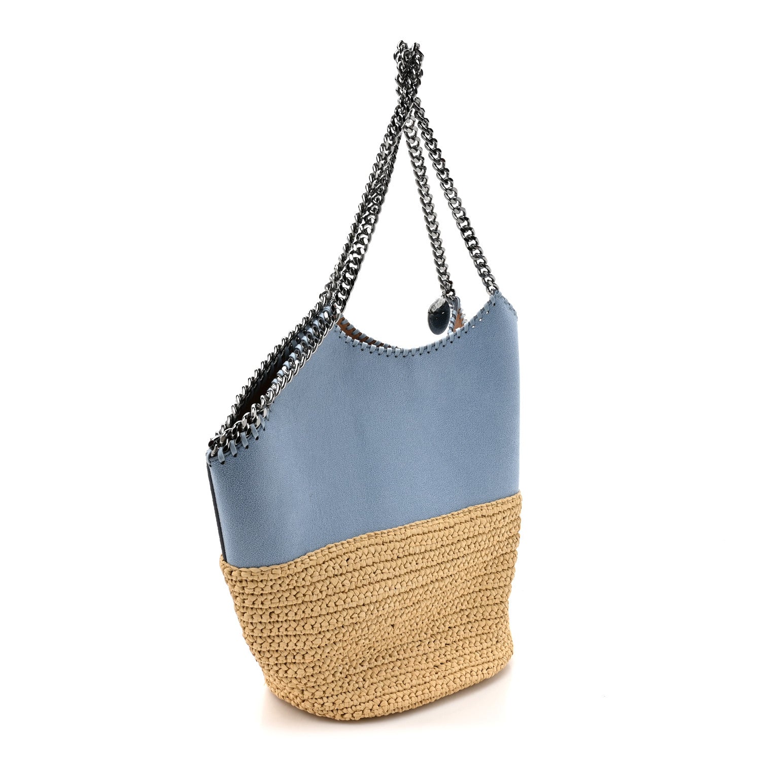 Stella McCartney Shaggy Deer Raffia Large Half & Half Tote Bag Lightbulb Natural Light Blue 3 of 10