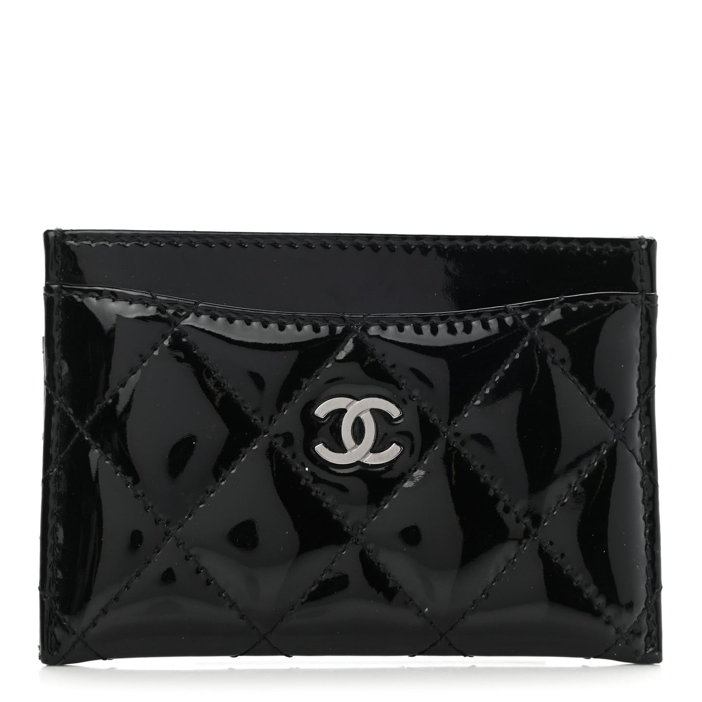 Patent Calfskin Quilted Card Holder Black