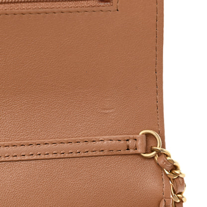 Chanel Lambskin Quilted CC Pearl Crush Wallet on Chain WOC Beige 12 of 13