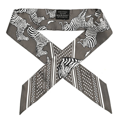 Hermes Silk Les Zebres Twilly Gris Taupe Black White 1 of 5