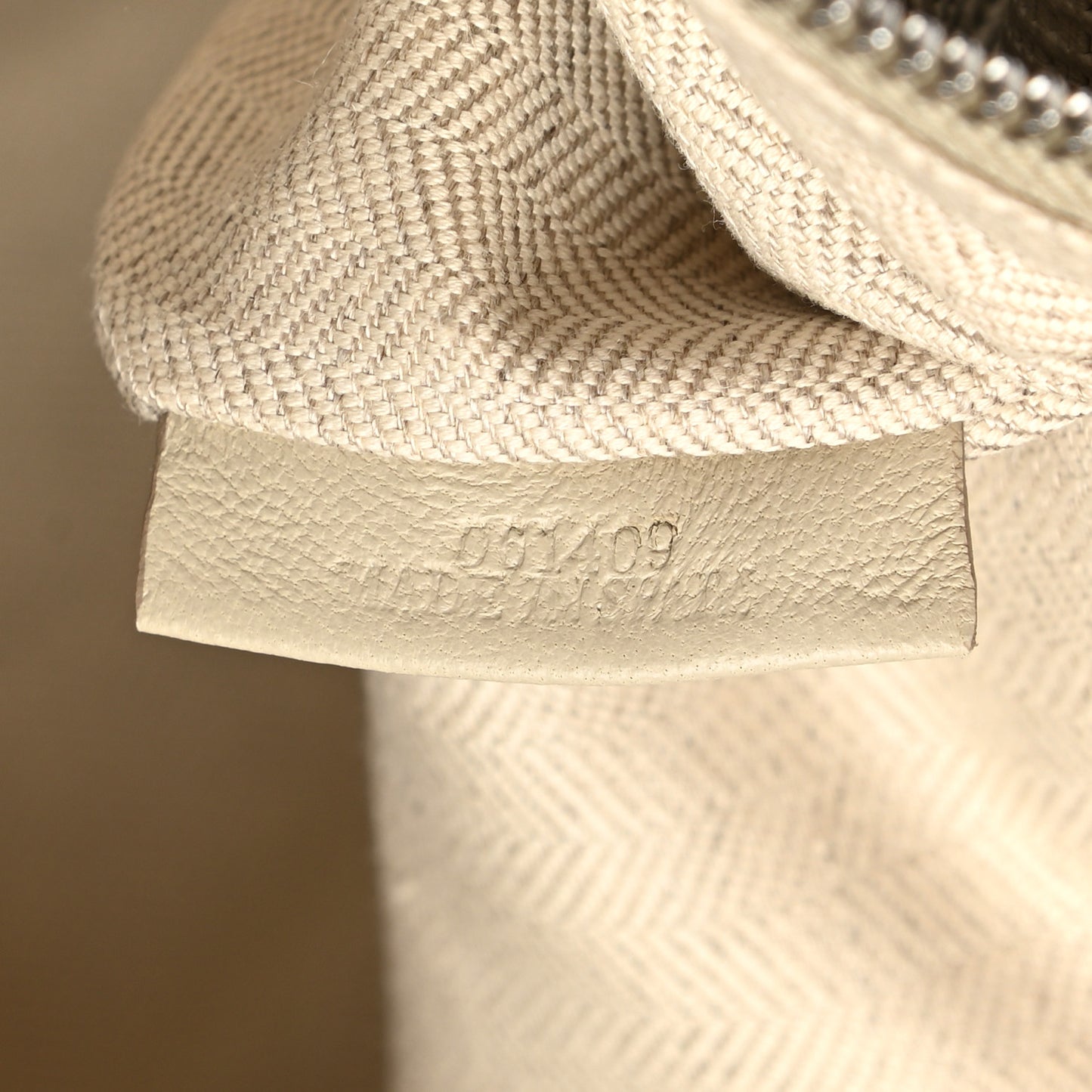Calfskin Linen Embossed Large T Pouch Beige