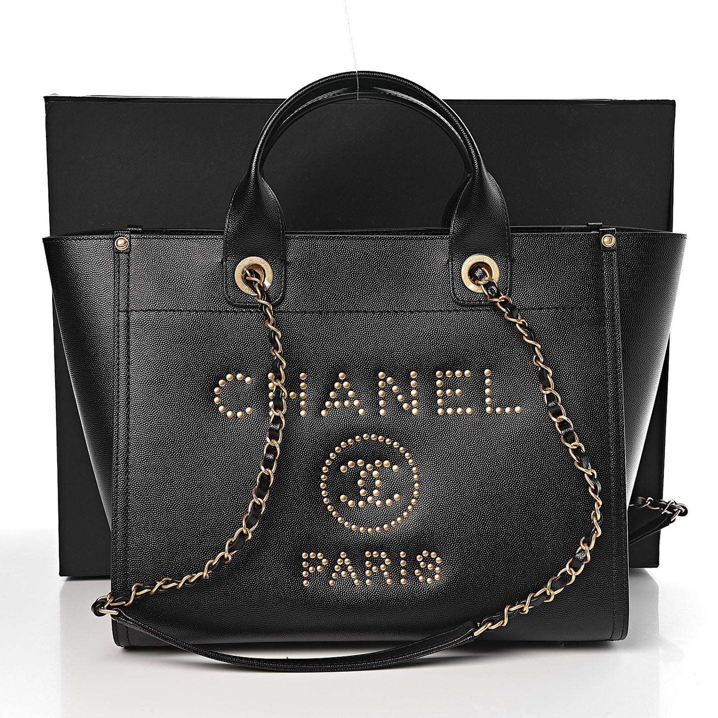 Caviar Small Studded Deauville Tote Black
