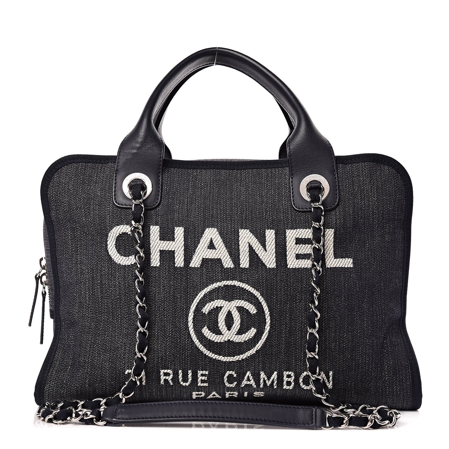 Chanel Denim Deauville Bowling Bag Dark Blue 1 of 12