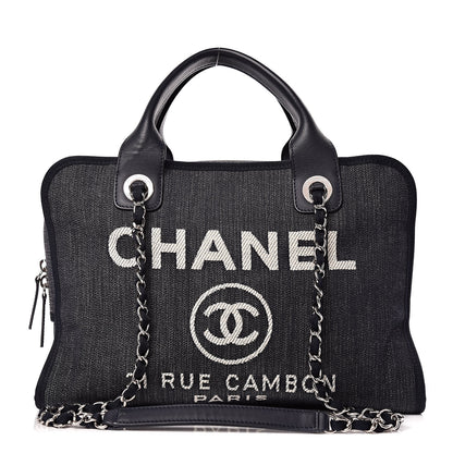 Chanel Denim Deauville Bowling Bag Dark Blue 1 of 12