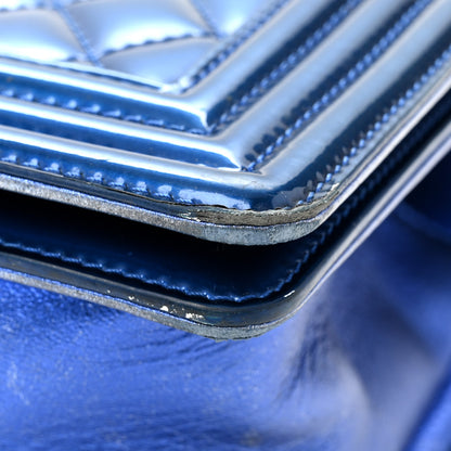 Chanel Metallic Patent Quilted Medium Boy Flap Blue 15 of 15