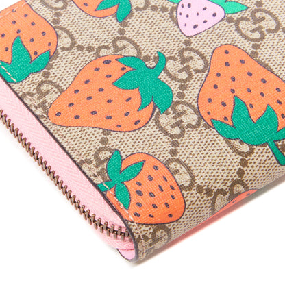 Gucci GG Supreme Monogram Strawberry Zip Around Wallet Light Pink 5 of 8