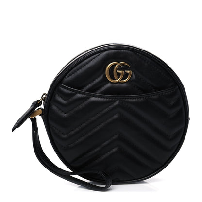 Gucci Calfskin Matelasse GG Marmont Round Wrist Wallet Black 1 of 10