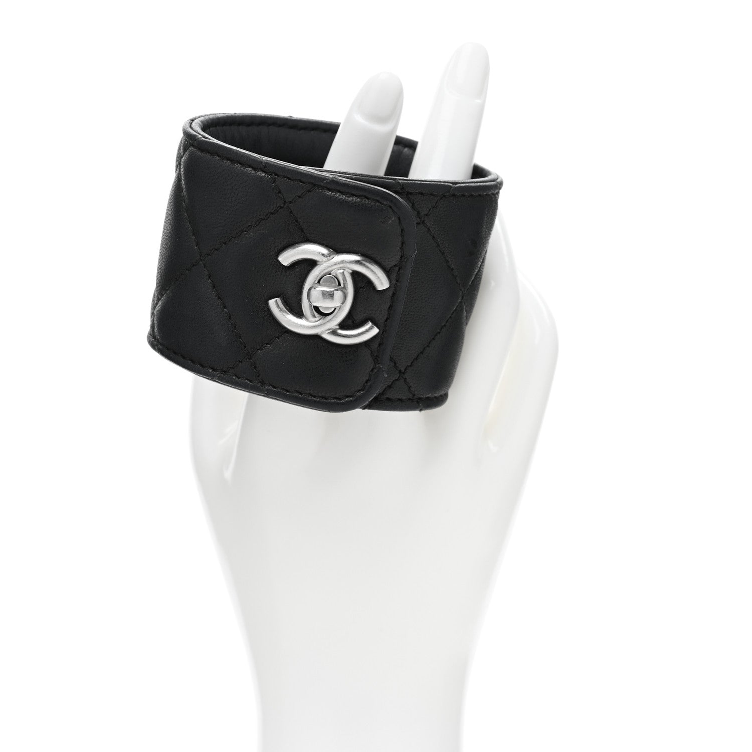 Chanel Lambskin Quilted CC Turnlock Cuff Bracelet S Black 2 of 4