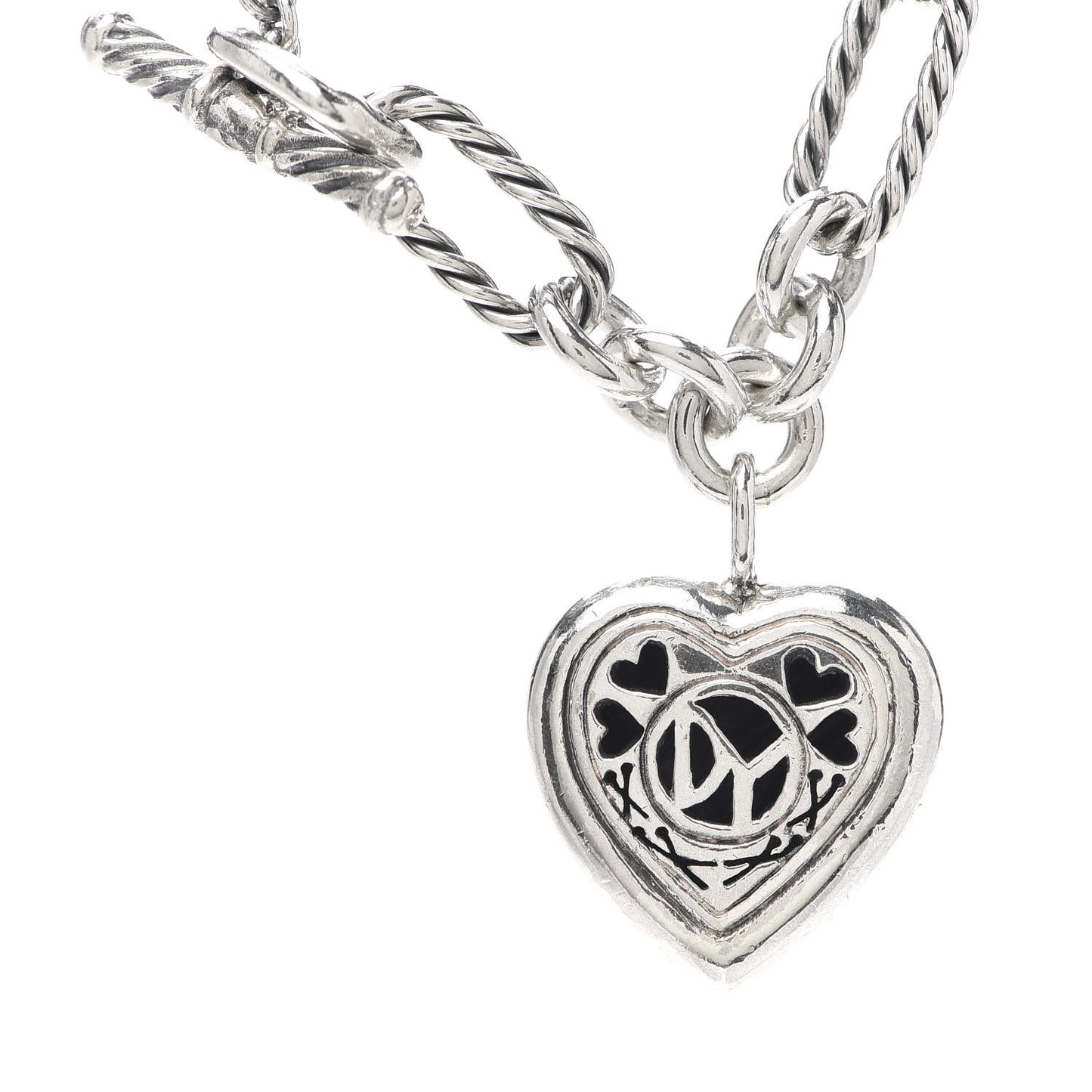 Sterling Silver 18K Yellow Gold Cable Heart Figaro Necklace