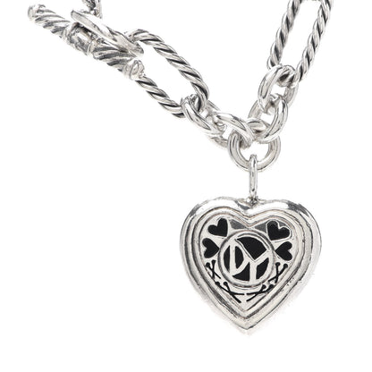 David Yurman Sterling Silver 18K Yellow Gold Cable Heart Figaro Necklace 4 of 5