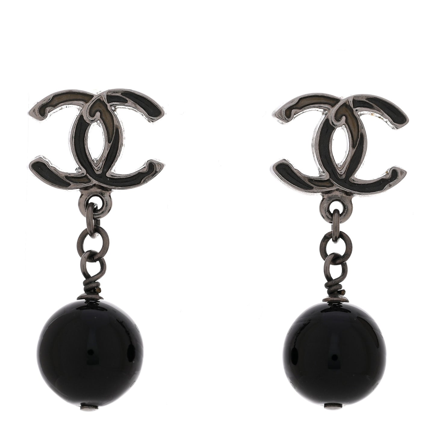 Ruthenium Bead CC Drop Earrings Black