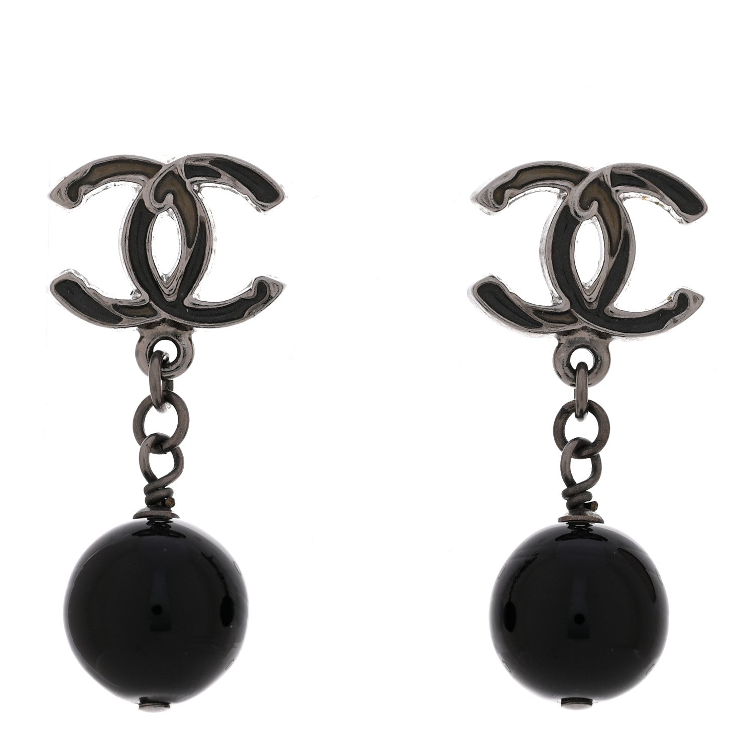 Chanel Ruthenium Bead CC Drop Earrings Black 1 of 5